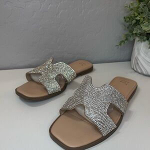Sparkly Rhinestone Slide Sandals